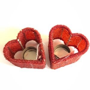 VALENTINE 2 Beaded HEART shaped Tea-light candle holders.
